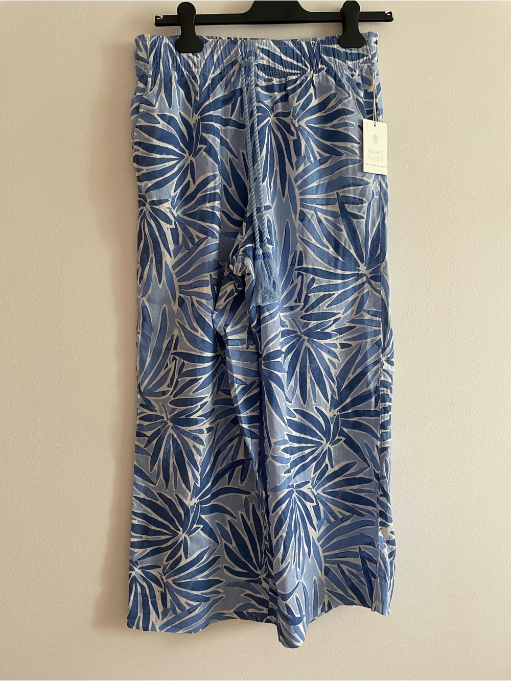 Sigrid Olsen Blue & White Palm-Print Wide Leg Trousers - Picture 2 of 5